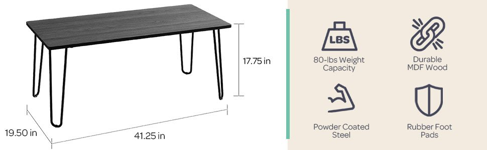 LAVISH HOME Modern Industrial Coffee Table with Hairpin Legs