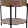 Round End Table Wood Side Table with Drawer Farmhouse Circle End Tables Accent Bedside Table Metal Frame Small Nightstand for Living Room, Bedroom and Small Spaces, Easy Assembly (Natural)
