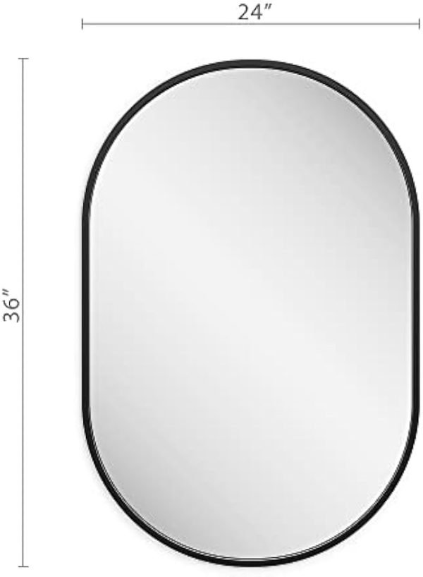 24x36 Black Oval Mirror, Metal Framed Mirror for Wall, Wall-Mounted Bathroom Vanity Mirrors