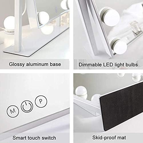 Vanity Mirror with Lights,Lighted Vanity Mirror with 9 Dimmable Bulbs for Dressing Room & Bedroom,3 Color Lighting,Modes Detachable 10x Magnification 360°Ratation(White)