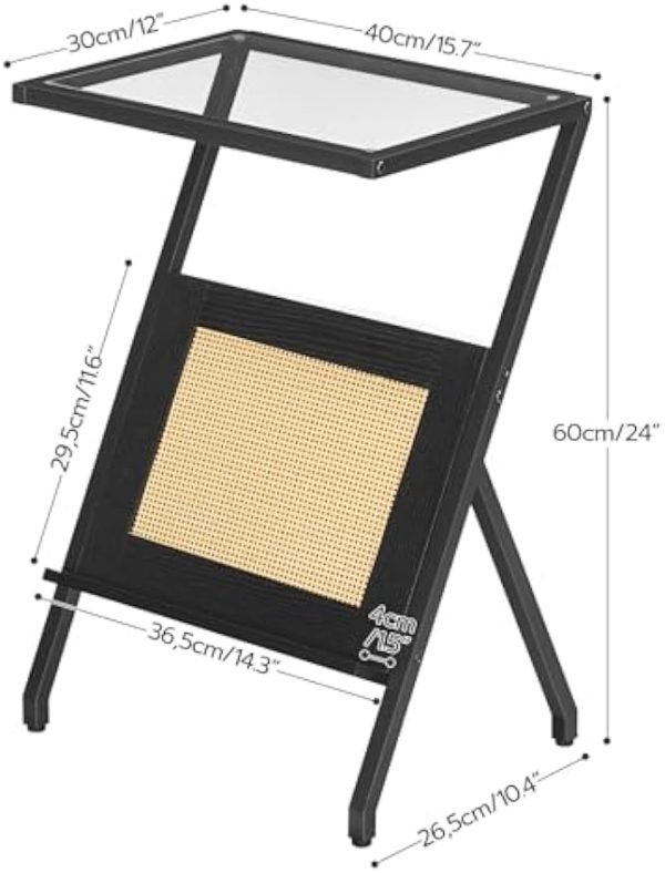 41DSaG99JTL._AC_UY879 Rattan Side Table, Z Shaped End Table with Magazine Rack, Mid Century Bedside Table with Tempered Glass Top for Sofa Couch, Living Room, Bedroom and Small Spaces, Black BK09SF01