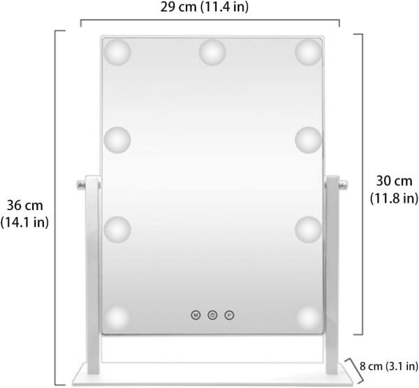 Hollywood Vanity Mirror with 9 Dimmable Bulbs Lights, Three Color Lighting Modes, and 5X Magnification, Smart Touch Control, 360°Rotation (White,Gift Box)