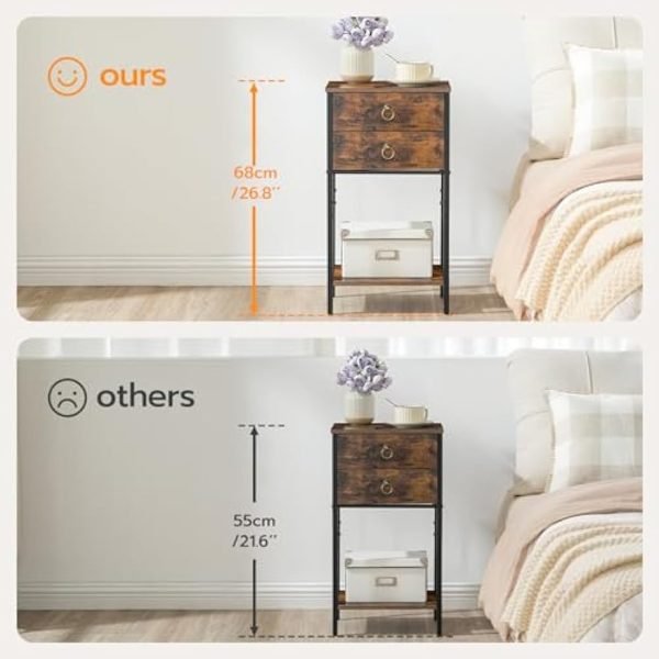41rRsRfhVlL._AC_UY879 End Table with 2 Fabric Drawers and Storage Shelf, Industrial Nightstand, 23.6 Inch Tall Side Table, Bedside Table for Living Room Bedroom, Rustic Brown and Black BF106BZ01