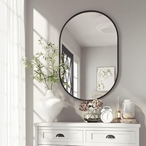 24x36 Black Oval Mirror, Metal Framed Mirror for Wall, Wall-Mounted Bathroom Vanity Mirrors