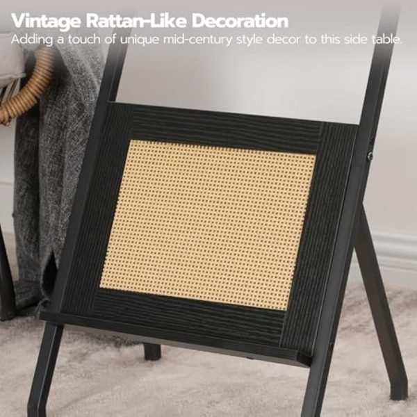 515BByHNnOL._AC_UY879 Rattan Side Table, Z Shaped End Table with Magazine Rack, Mid Century Bedside Table with Tempered Glass Top for Sofa Couch, Living Room, Bedroom and Small Spaces, Black BK09SF01