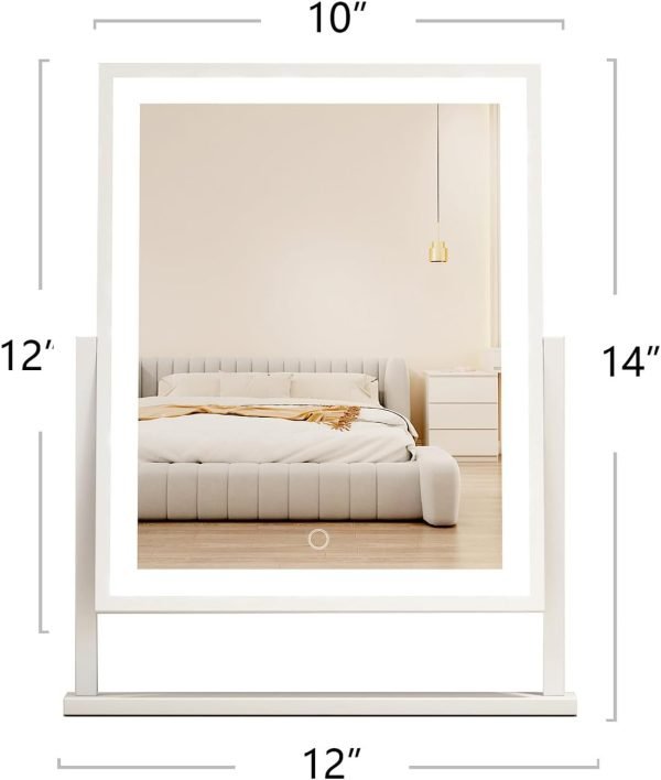 Lighted led Makeup Mirror Hollywood Mirror Vanity Makeup Mirror with Lights Smart Touch Control 3-Gear Dimable Light 360°Rotation (12in. White)