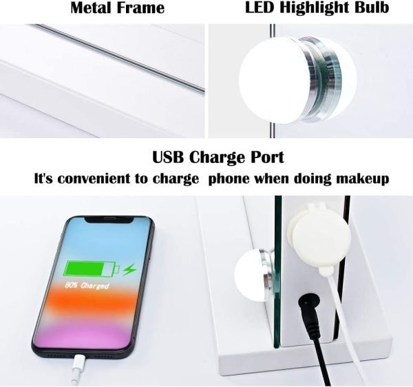 Vanity/Makeup Mirror with Lights,10X Magnification,Large Hollywood Lighted Vanity Mirror with 15 Dimmable LED Bulbs,3 Color Modes,Touch Control for Bedroom,Tabletop or Wall-Mounted