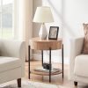Round End Table Wood Side Table with Drawer Farmhouse Circle End Tables Accent Bedside Table Metal Frame Small Nightstand for Living Room, Bedroom and Small Spaces, Easy Assembly (Natural)