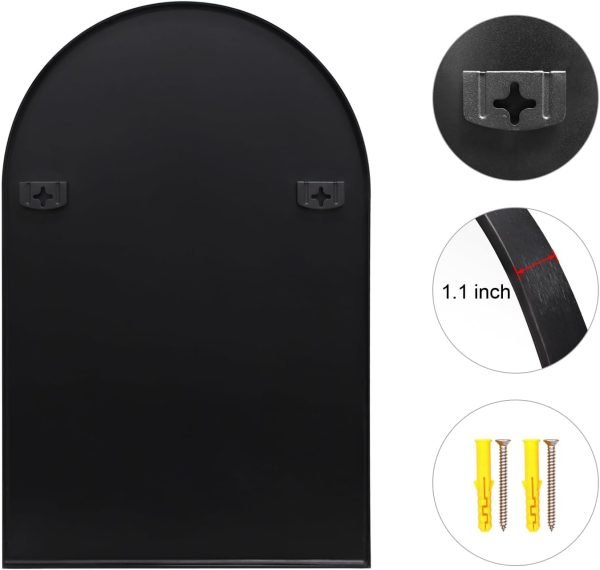 Arched Wall Mirror 20x30 Inch, Black Arch-top Bathroom Vanity Wall Mounted Mirror, Bedroom Modern Black Metal Framed Mirror