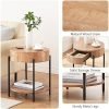 Round End Table Wood Side Table with Drawer Farmhouse Circle End Tables Accent Bedside Table Metal Frame Small Nightstand for Living Room, Bedroom and Small Spaces, Easy Assembly (Natural)