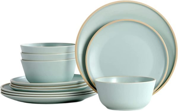 51w9qDckhwL._AC_SL1500 Melamine Dinnerware Sets, Plates and Bowls Sets 12 Pcs, Melamine Plates, Dish Set for 4, Unbreakable Dinnerware Set for Party, BPA Free, Suitable Indoors and Outdoors (Mint Green)