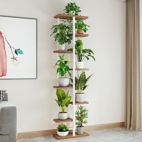 61-2rwv0R8L._AC_SL1000 Plant Stand, Multiple Flower Pot Holder Shelf, Wood and Metal Tall Plant Display Rack Storage Organizer for Indoor, Outdoor, Garden, Patio, Balcony(8 Tier 9 Potted)