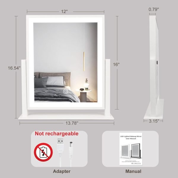 Classic Lighted Vanity Mirror 16in Makeup Mirror with Dimmable White Tabletop Mount Home Mirror with Dimmable LED Lights Thanksgiving Wedding Birthday Gift Touch Control, and 360 Rotation