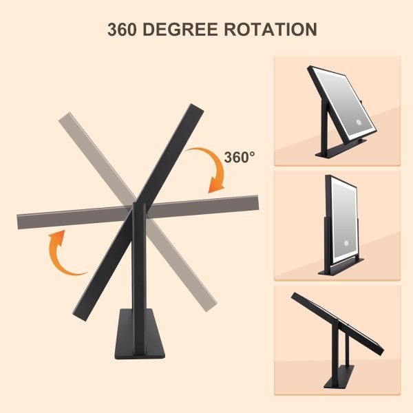 Makeup Mirror with Lights, Fashion Lighted Vanity Mirror with Dimmable Light, Smart Control, Adjustable Warm White/Natural/Daylight, Birthday Wedding Gift, 360°Rotation (Black, 13inch)