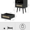 612ngapqs6L._AC_SL1500 Nightstand,Boho Bedside Table,Black Night Stand with Rattan Decorated Drawers,Bedside Furniture, Wood End Table for Bedroom,Living Room,Natural