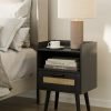 616hpgXFZzL._AC_SL1500 Nightstand,Boho Bedside Table,Black Night Stand with Rattan Decorated Drawers,Bedside Furniture, Wood End Table for Bedroom,Living Room,Natural