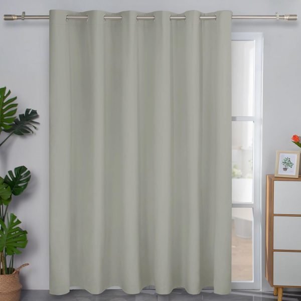 Linen Textured 100% Blackout Curtain 100x96 Inch Extra Wide Patio Sliding Door Curtain Solid Thermal Insulated Room Curtain for Bedroom, Living Room (1 Panel, White)