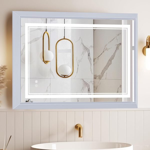 Hollywood Bathroom Mirror 12"*16", Framed Lighted Bathroom Vanity Mirror, Wall Mounted, Dimmable LED Mirror for Bathroom,Gold