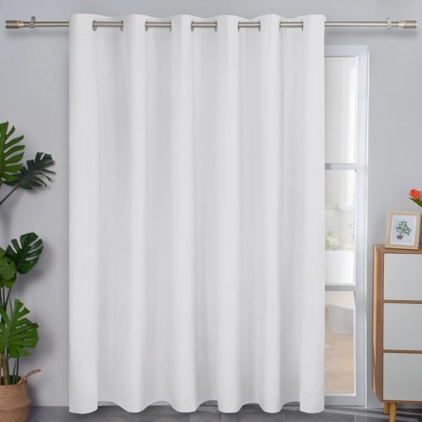 Linen Textured 100% Blackout Curtain 100x96 Inch Extra Wide Patio Sliding Door Curtain Solid Thermal Insulated Room Curtain for Bedroom, Living Room (1 Panel, White)