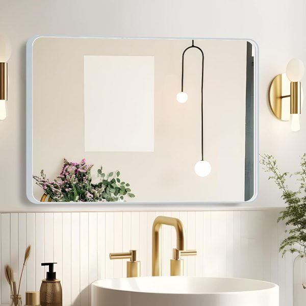 Hollywood Bathroom Mirror 12"*16", Framed Lighted Bathroom Vanity Mirror, Wall Mounted, Dimmable LED Mirror for Bathroom,Gold