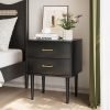 White Night Stand, Mid Century Modern Wood Nightstand with One Drawer, Bedside Table with Open Storage Shelf and Solid Wood Legs, Bed Side Table for Bedroom, End Tables for Living Room