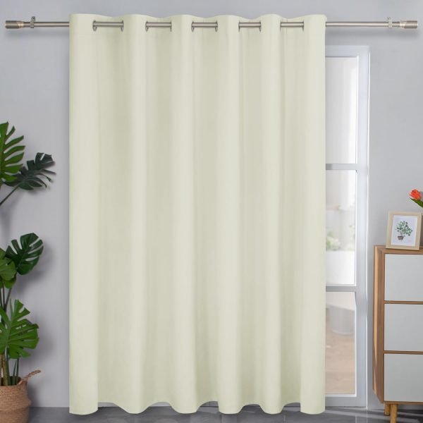Linen Textured 100% Blackout Curtain 100x96 Inch Extra Wide Patio Sliding Door Curtain Solid Thermal Insulated Room Curtain for Bedroom, Living Room (1 Panel, White)