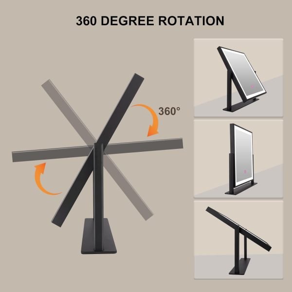 61G9xGJHUwL._AC_SL1500 Vanity Mirror with Lights,16"×14" Makeup Mirror with Light Smart Touch Control Dimmable 3 Modes Lighted LED Mirror 360°Rotation Black