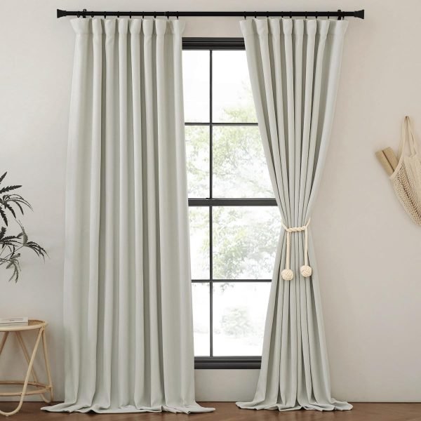 Faux Linen Curtains 90 inches Long for Doorway, Pinch Pleated Thick Room Darkening Window Treatments Noise Reducing Privacy for Living Room/Bedroom, Natural, W34 x L90, 2 Panels