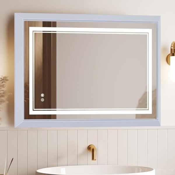 Hollywood Bathroom Mirror 12"*16", Framed Lighted Bathroom Vanity Mirror, Wall Mounted, Dimmable LED Mirror for Bathroom,Gold