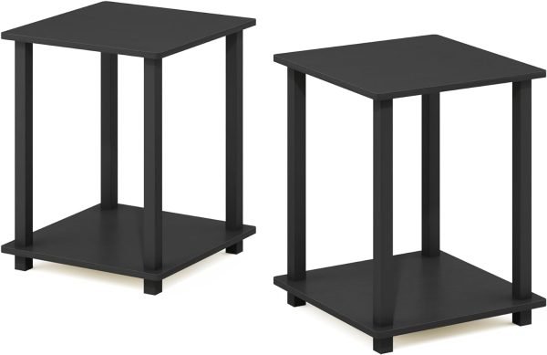 Simplistic Set of 2 End Table, Espresso/Black