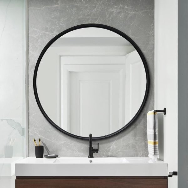 Arched Wall Mirror 20x30 Inch, Black Arch-top Bathroom Vanity Wall Mounted Mirror, Bedroom Modern Black Metal Framed Mirror