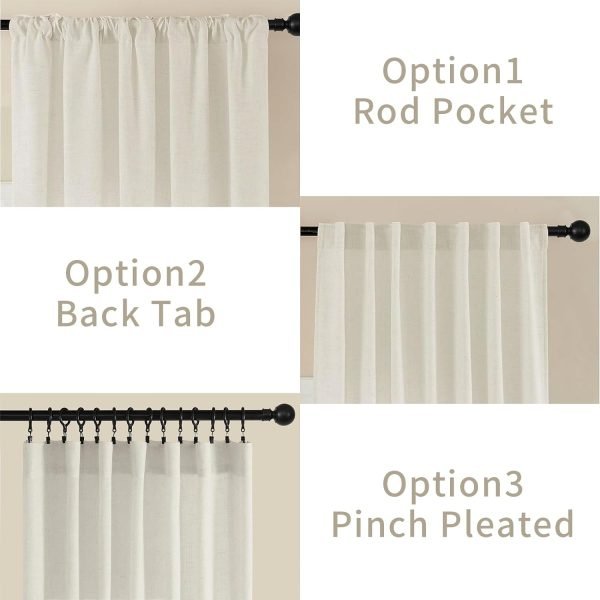 Linen Curtains 2 Panel Set,Light Filtering, Ivory on Linen Curtains 96 Inch Curtains for Living Room, Cream Drapes 96 Inches Long Rod Pocket Back Tab Curtains (96" L x 52" W)