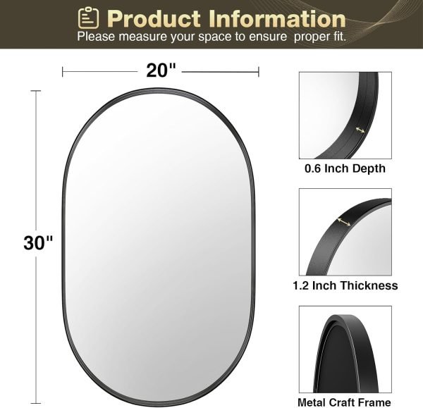 Black Oval Mirror for Bathroom Vanity 20x30 Inch, Matte Black Bathroom Mirrors for Wall Metal Frame, Wall Mounted Mirror for Bedroom Living Room Wall Decor Hang Vertical and Horizontal