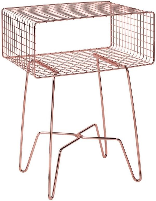 61PiahVb5_L._AC_SL1000 Modern Industrial Side Table with Storage Shelf, 2-Tier Metal Minimal End Table, Metallic Caged Grid - Accent Furniture for Living Room, Bedroom, Office, Dorm, Concerto Collection, Satin