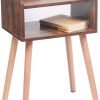 Nightstand, Mid-Century Modern Bedside Table with Solid Wood Legs, Adorable and Practical End Side Table with Open Storage Shelf, Fashion Bedroom Furniture Rustic Brown.
