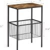 Tall Side End Table,Nightstands Shelf Storage Organizer with Versatile Metal Basket for Telephone Entryway/Living Room/Bedroom/Kitchen,31" H, 1 Set, Rustic Brown