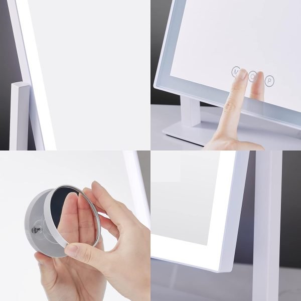 Lighted Makeup Mirror, Hollywood Vanity Mirror with Lights, Three Color Lighting Modes, and 5X Magnification Mirror, Smart Touch Control, 360°Rotation (15.2in. White)