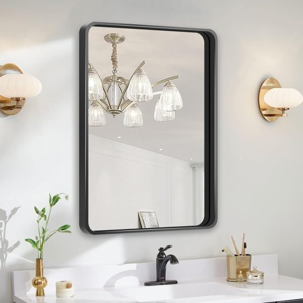 22x30 Inch Black Bathroom Mirror - Metal Frame Rectangle Vanity Mirror for Wall - Ideal for Bathroom, Living Room, Bedroom, and More - Hanging Horizontal or Vertical