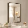 61YQPC7lm5L._AC_SL1500 22x30 Inch Bronze Bathroom Mirror for Vanity, Brushed Bronze Metal Frame Mirror for Wall, Rounded Rectangle Bronze Frame Mirror with Tempered Glass, Anti-Rust (Horizontal/Vertical)