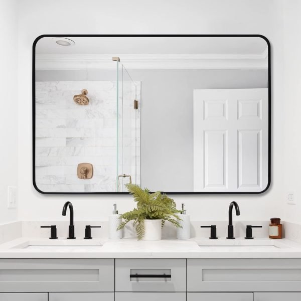 Arched Wall Mirror 20x30 Inch, Black Arch-top Bathroom Vanity Wall Mounted Mirror, Bedroom Modern Black Metal Framed Mirror