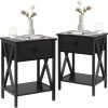 Nightstands, Modern End Side Tables,Night Stand with Drawer &Storage Shelf for Bedroom living Room Office Lounge, Black