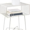 61bTu0l0BGL._AC_SL1500 Modern Industrial Side Table with Storage Shelf, 2-Tier Metal Minimal End Table, Metallic Caged Grid - Accent Furniture for Living Room, Bedroom, Office, Dorm, Concerto Collection, Satin