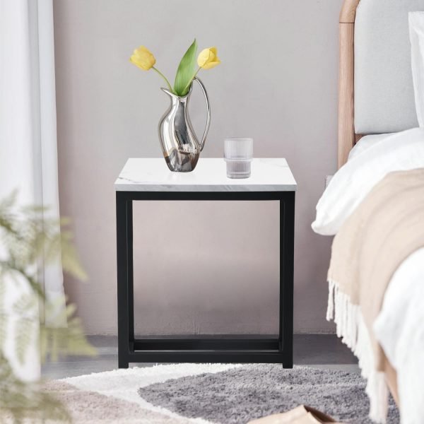 Modern End Table, Square Small Coffee Sofa Side Table with Metal Frame