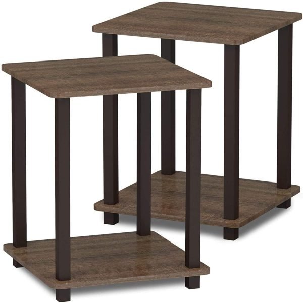 Simplistic Set of 2 End Table, Espresso/Black