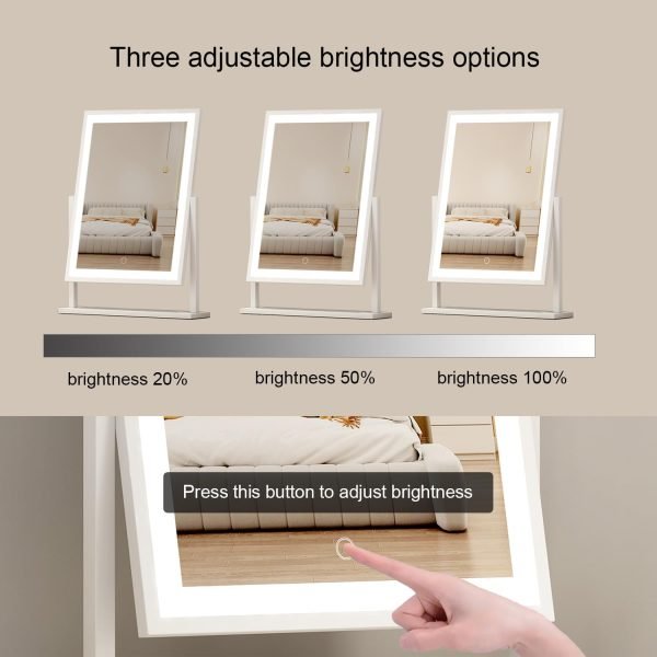 Lighted led Makeup Mirror Hollywood Mirror Vanity Makeup Mirror with Lights Smart Touch Control 3-Gear Dimable Light 360°Rotation (12in. White)