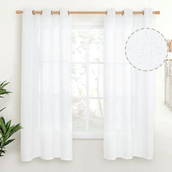 Natural Linen Curtains 63 Inch Length 2 Panels Bronze Grommet Linen Textured Short Window Drapes Light Filtering for Living Room Bedroom, 52 X 63 Inch