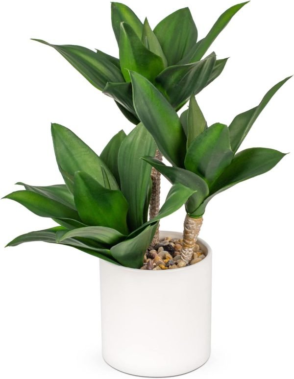 61hRChF2dhL._AC_SL1500 Large Artificial Succulent Plants Fake Three-Head Agave Succulent Plant Potted 15" Faux Plant in White Pot Succulent Aloe Plant Indoor for Desk Modern Home Office Living Room Table Shelf Decor