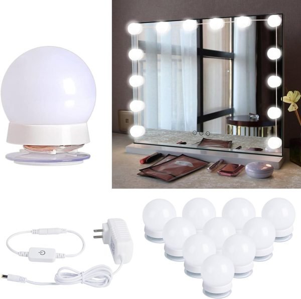 61i719Y6vqL._AC_SL1500 Hollywood Style Led Vanity Mirror Lights Kit - Vanity Lights Have 10 Dimmable Light Bulbs for Makeup Dressing Table and Power Supply Plug in Lighting Fixture Strip, White (No Mirror Included)