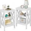 Nightstand Sofa Side Table with 3-Tier Storage Shelf for Living Room, Bedroom, Stable Steel Frame, Easy Assembly, End, White