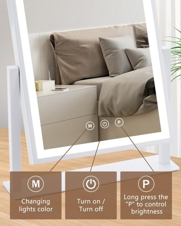 Vanity Mirror with Lights, Hollywood Makeup Mirror with Lights Phone Holder, Smart Touch Control, 3 Color Lighting Modes with Detachable 10x Magnification Mirror, 360°Rotation, White